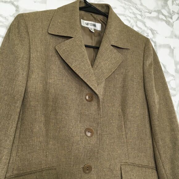 SUIT STUDIO TAN 3 BUTTON LONG SLEEVE BLAZER 6P - Picture 4 of 10
